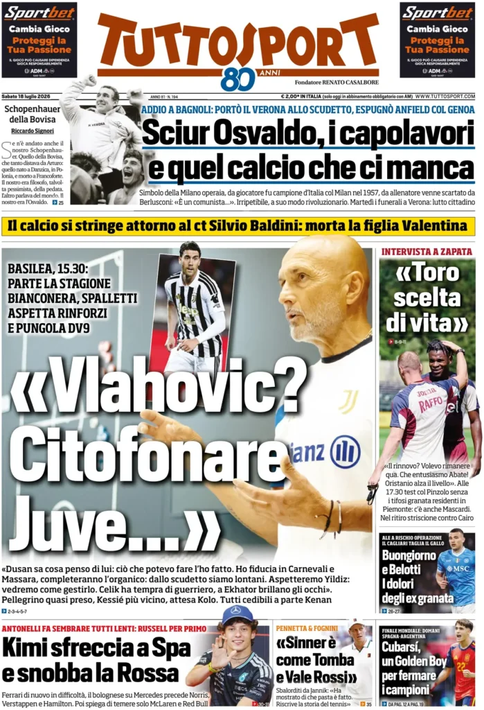 Le prime pagine dei principali quotidiani sportivi – 18 luglio 24 tuttosport 020802sg582ia