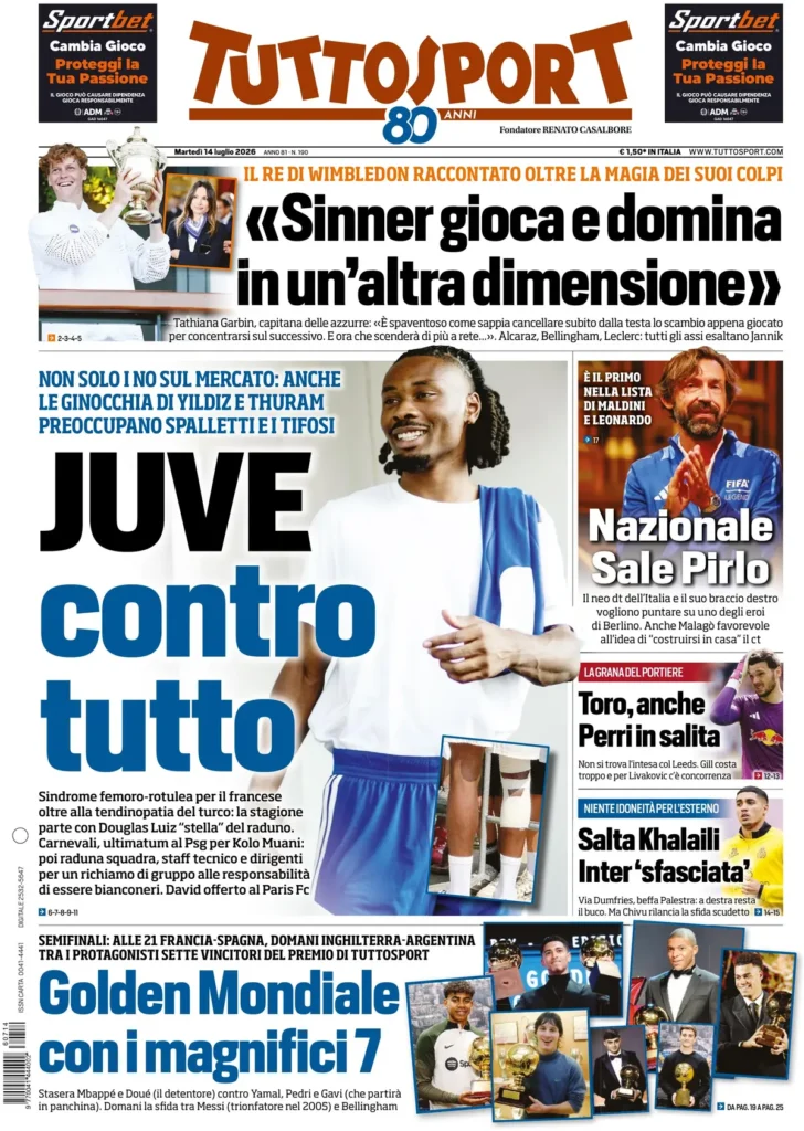 Le prime pagine dei principali quotidiani sportivi – 14 luglio 22 tuttosport 020809hw57jfp