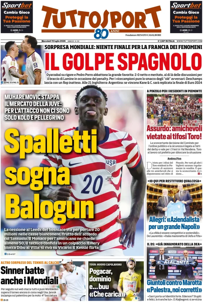 Le prime pagine dei principali quotidiani sportivi – 15 luglio 22 tuttosport 022035fwf7368