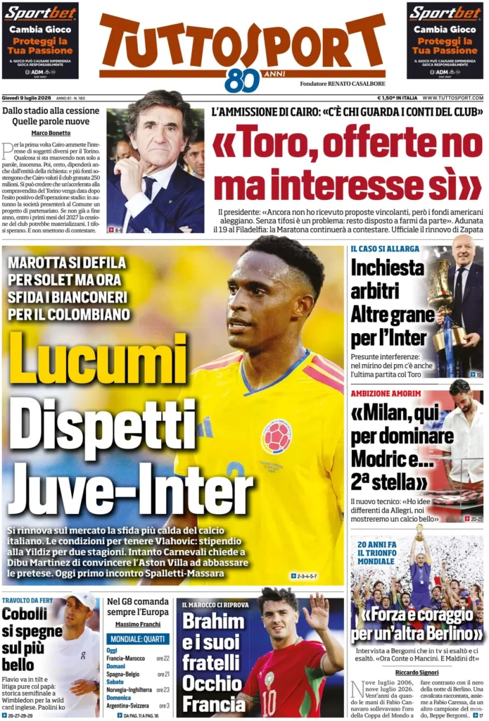 Le prime pagine dei principali quotidiani sportivi – 9 luglio 22 tuttosport 022513qo1ej62