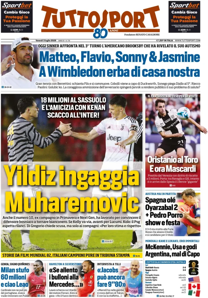 Le prime pagine dei principali quotidiani sportivi – 3 luglio 22 tuttosport 0304244cx1iv3