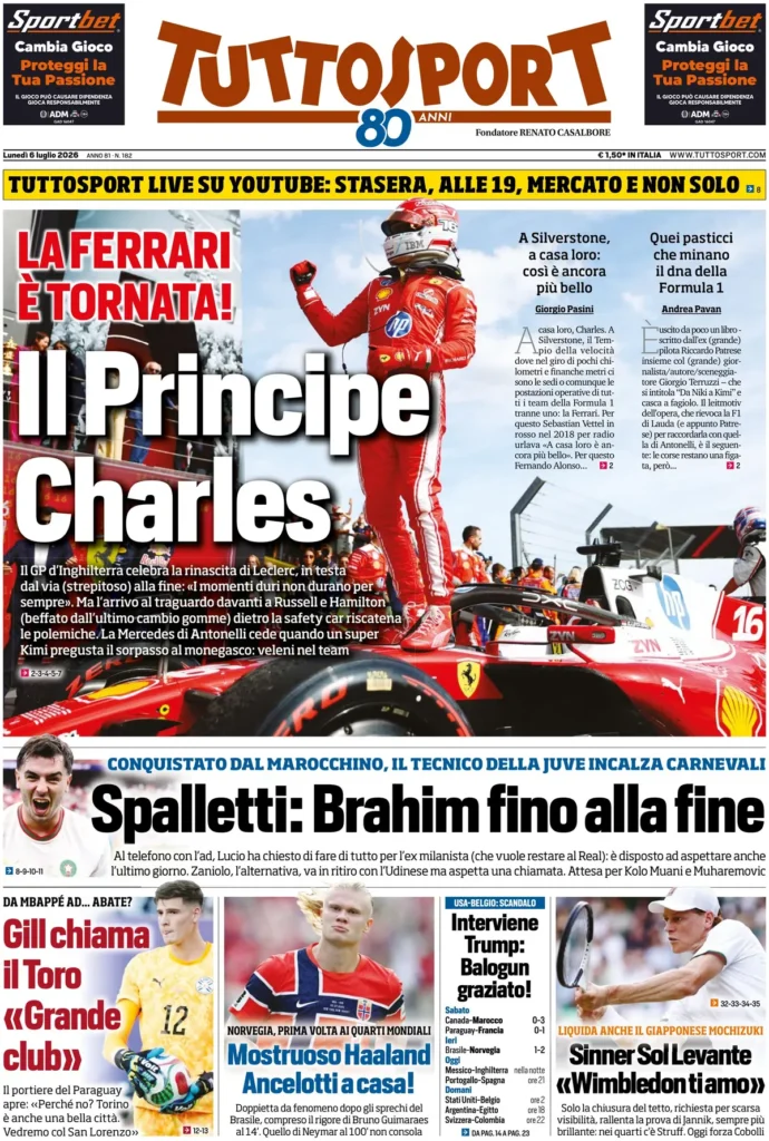 Le prime pagine dei principali quotidiani sportivi – 6 luglio 22 tuttosport 064001omb1pbt