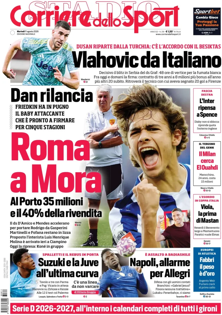 Rassegna stampa Lazio: prime pagine quotidiani sportivi - 11 agosto 2026 23 corriere dello sport 0203081d7cpep