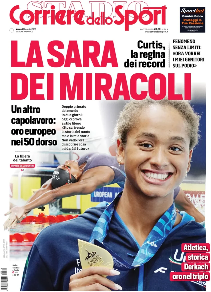 Le prime pagine dei principali quotidiani sportivi – 14 agosto 23 corriere dello sport 020308x3v9q82