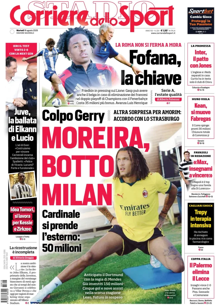 Rassegna stampa Lazio: prime pagine quotidiani sportivi - 18 agosto 2026 23 corriere dello sport 020320xal370a