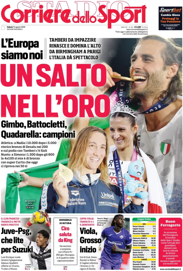 Rassegna stampa Lazio: prime pagine quotidiani sportivi - 15 agosto 2026 23 corriere dello sport 0203538sr7490
