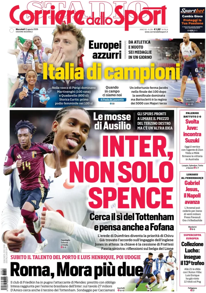 Rassegna stampa Lazio: prime pagine quotidiani sportivi - 12 agosto 2026 23 corriere dello sport 020807cxdewbv