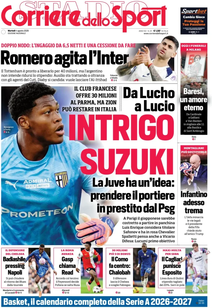 Le prime pagine dei principali quotidiani sportivi – 4 agosto 23 corriere dello sport 0208081td5s8q