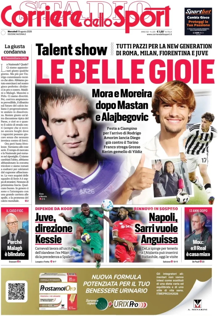 Rassegna stampa Lazio: prime pagine quotidiani sportivi - 19 agosto 2026 23 corriere dello sport 0213406qh3cnw