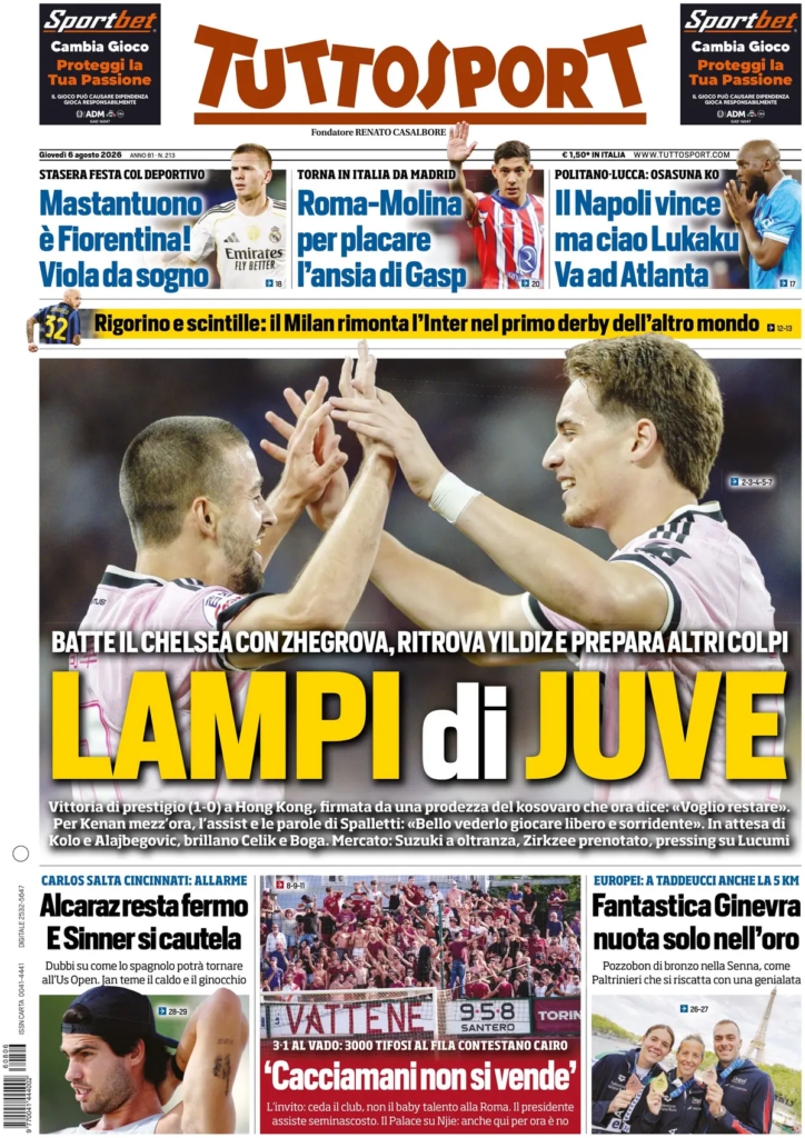 Le prime pagine dei principali quotidiani sportivi – 6 agosto 24 image 13