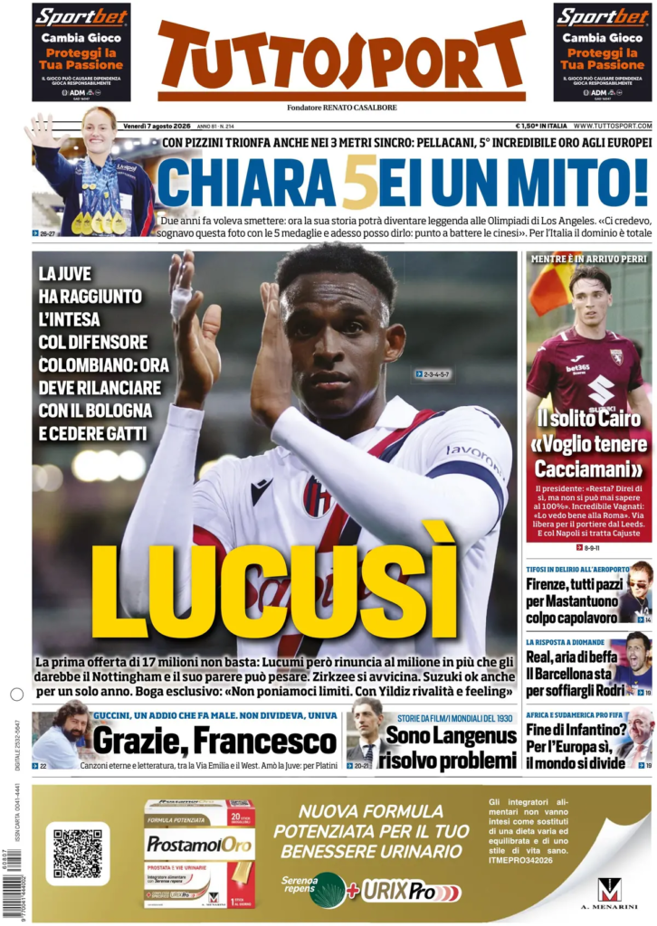 Le prime pagine dei principali quotidiani sportivi – 7 agosto 24 image 17