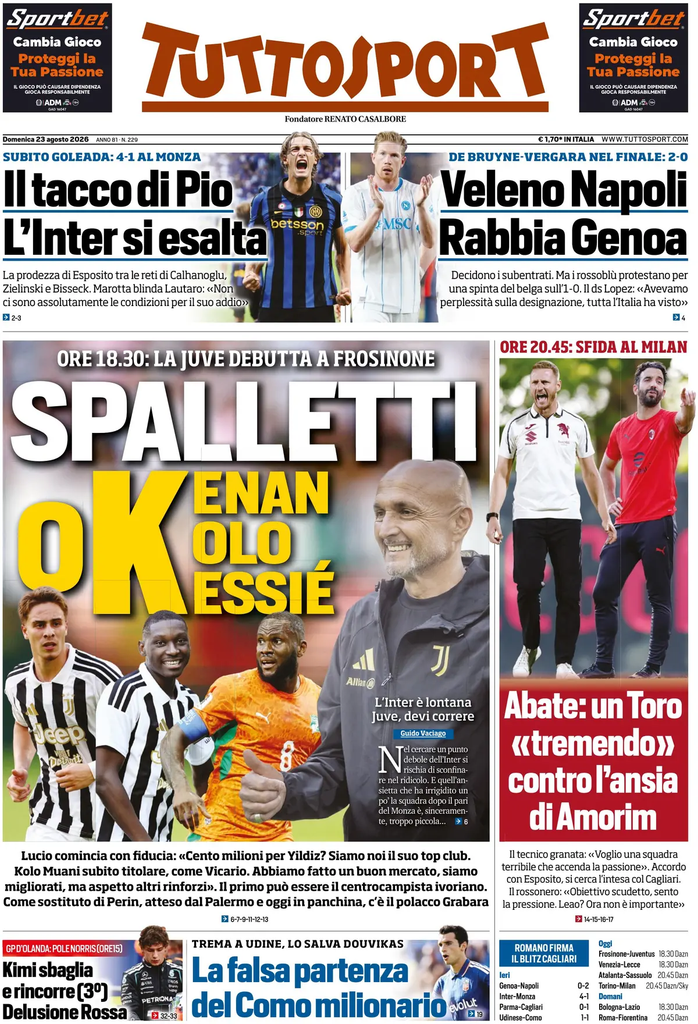 Le prime pagine dei principali quotidiani sportivi – 23 agosto 24 image 40
