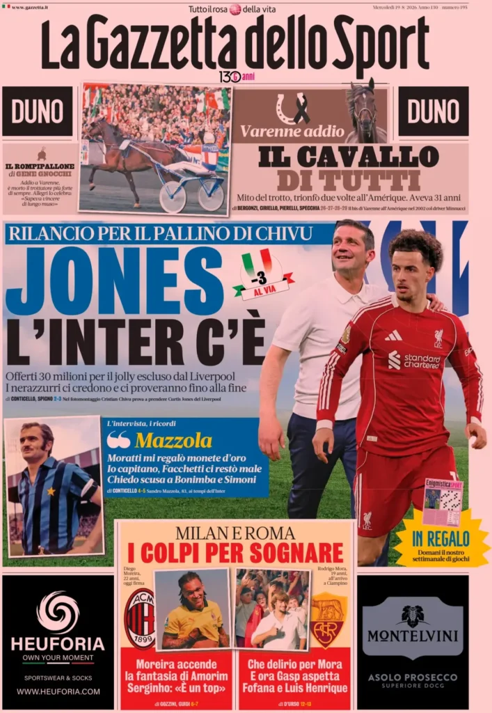 Rassegna stampa Lazio: prime pagine quotidiani sportivi - 19 agosto 2026 24 la gazzetta dello sport 023012uzs664c