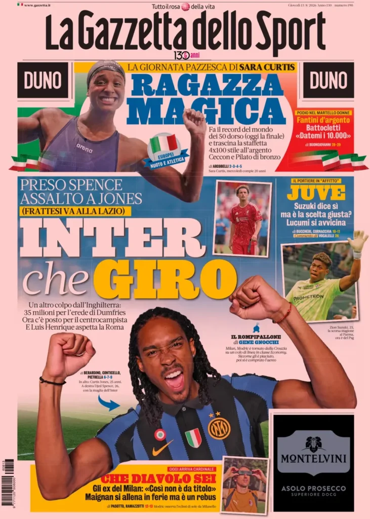Le prime pagine dei principali quotidiani sportivi – 13 agosto 23 la gazzetta dello sport 0245111j83nmh 1