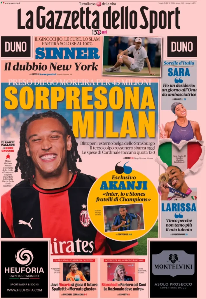 Rassegna stampa Lazio: prime pagine quotidiani sportivi - 18 agosto 2026 24 la gazzetta dello sport 024511nyp8vku