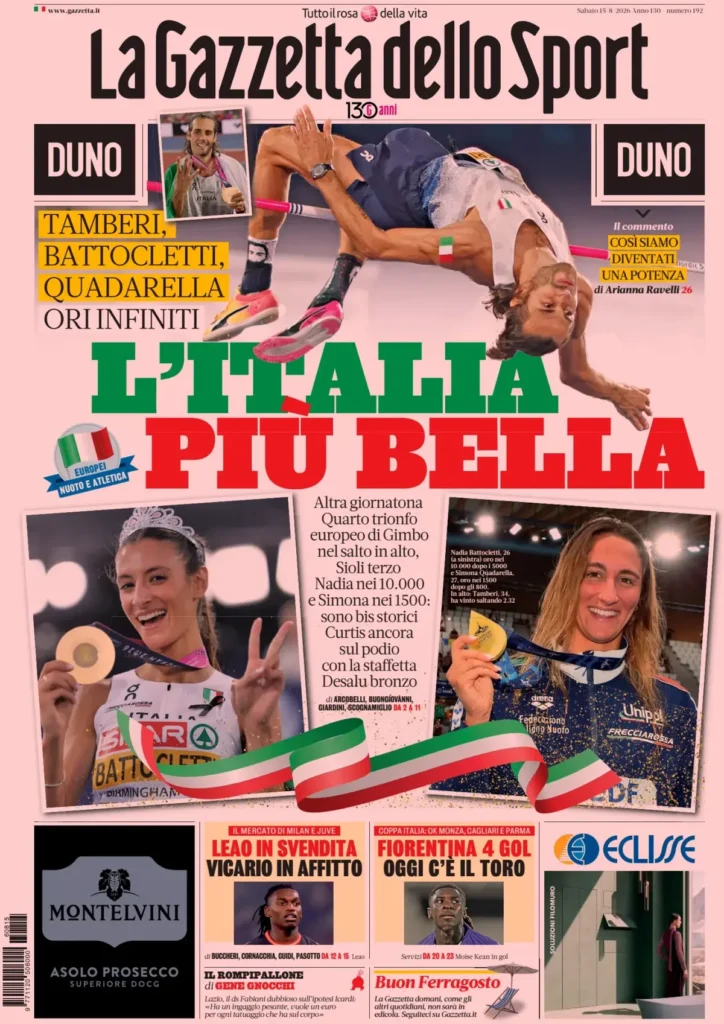 Rassegna stampa Lazio: prime pagine quotidiani sportivi - 15 agosto 2026 24 la gazzetta dello sport 031511s46buuw