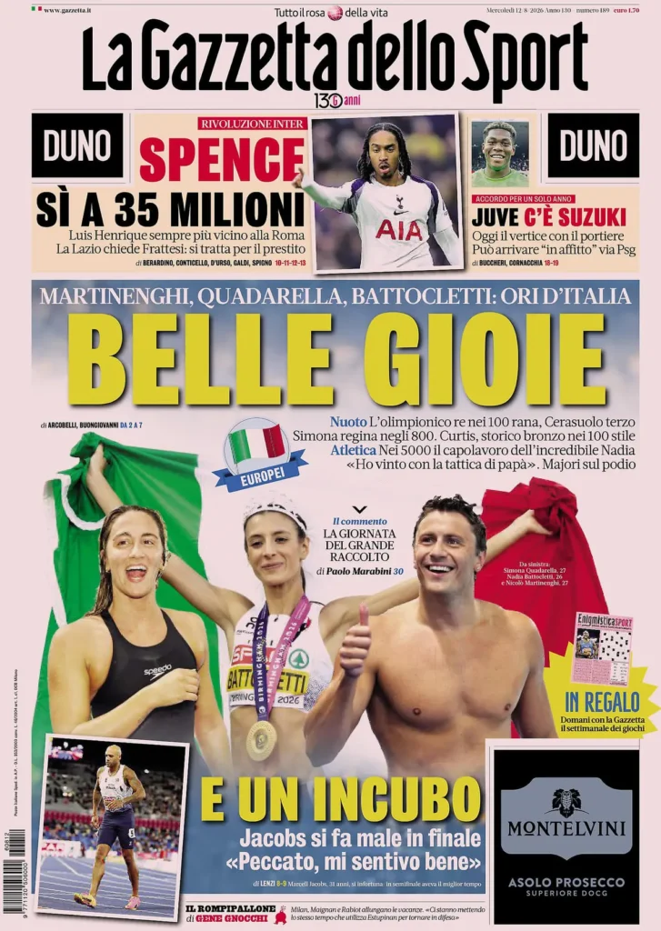 Rassegna stampa Lazio: prime pagine quotidiani sportivi - 12 agosto 2026 24 la gazzetta dello sport 03330184x9kne