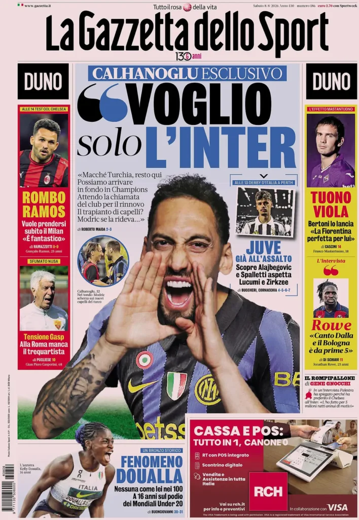 Rassegna stampa Lazio: prime pagine quotidiani sportivi - 8 agosto 2026 24 la gazzetta dello sport 03330268a14np