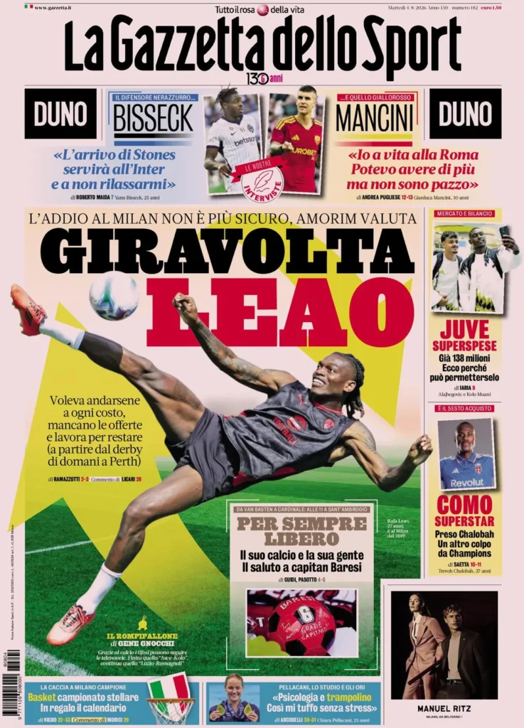 Le prime pagine dei principali quotidiani sportivi – 4 agosto 24 la gazzetta dello sport 033801ehr7lps