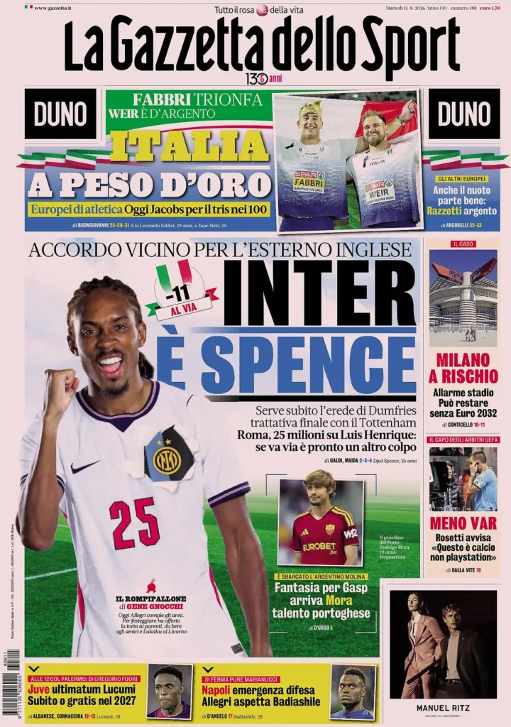 Rassegna stampa Lazio: prime pagine quotidiani sportivi - 11 agosto 2026 24 la gazzetta dello sport 0338030ed9n84