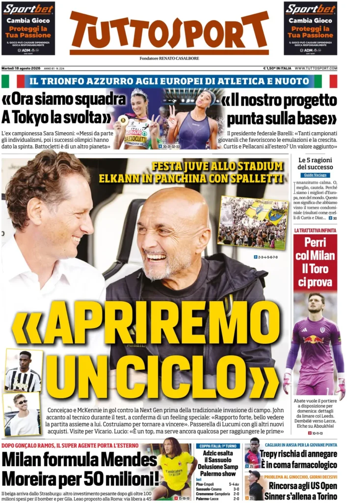 Rassegna stampa Lazio: prime pagine quotidiani sportivi - 18 agosto 2026 22 tuttosport 020300cri5xxc