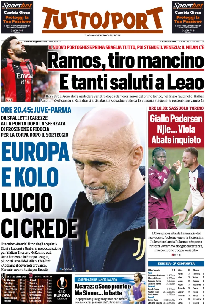 Le prime pagine dei principali quotidiani sportivi – 29 agosto 24 tuttosport 020302f2kcs7b