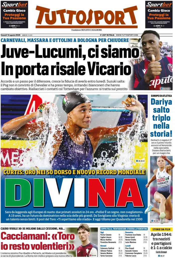 Le prime pagine dei principali quotidiani sportivi – 14 agosto 22 tuttosport 020302xin7j0e