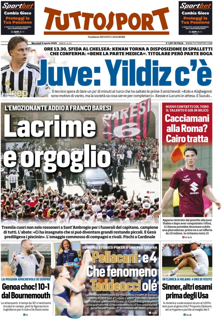 Le prime pagine dei principali quotidiani sportivi – 5 agosto 22 tuttosport 020303f5c44ti