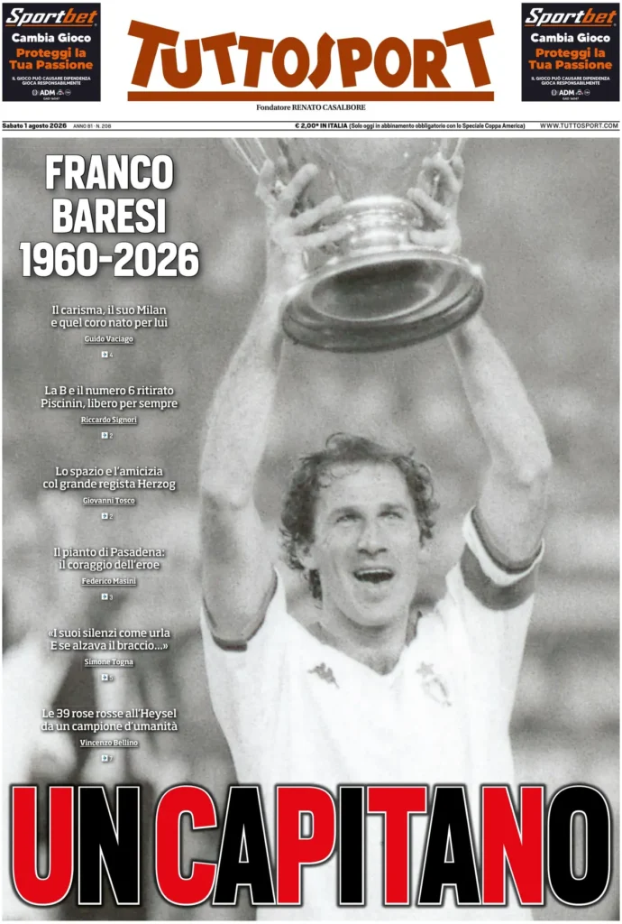 Rassegna stampa Lazio: prime pagine quotidiani sportivi - 1° agosto 2026 22 tuttosport 020303j5j4vm5