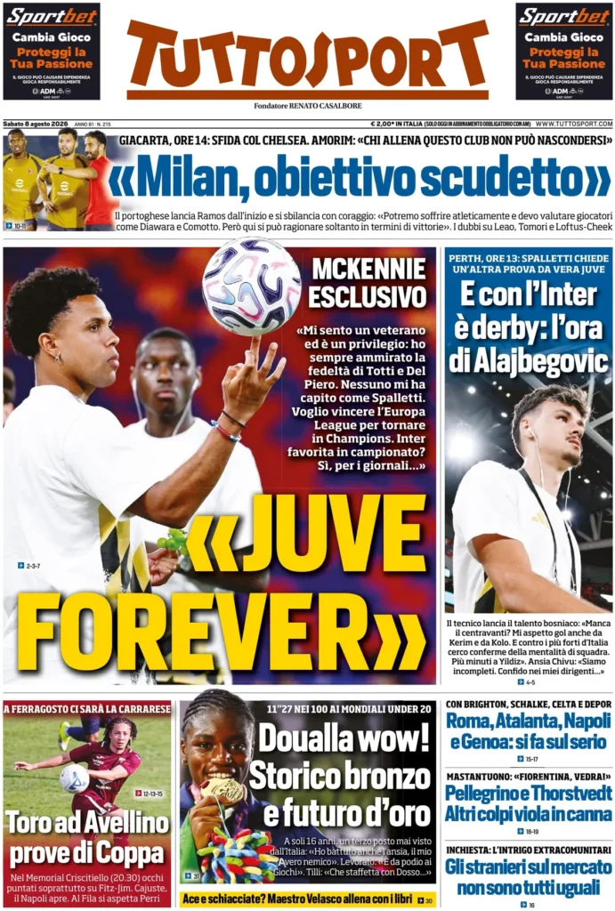 Rassegna stampa Lazio: prime pagine quotidiani sportivi - 8 agosto 2026 22 tuttosport 021301f3n1ggt