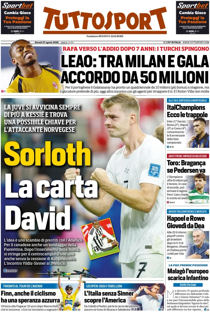 Le prime pagine dei principali quotidiani sportivi – 27 agosto 24 tuttosport 02444113j4r0u