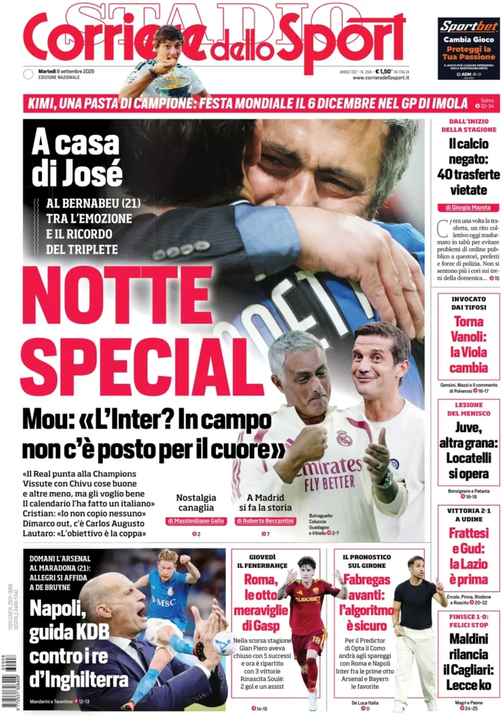 Le prime pagine dei principali quotidiani sportivi – 8 settembre 23 corriere dello sport 020307lqu5sqn