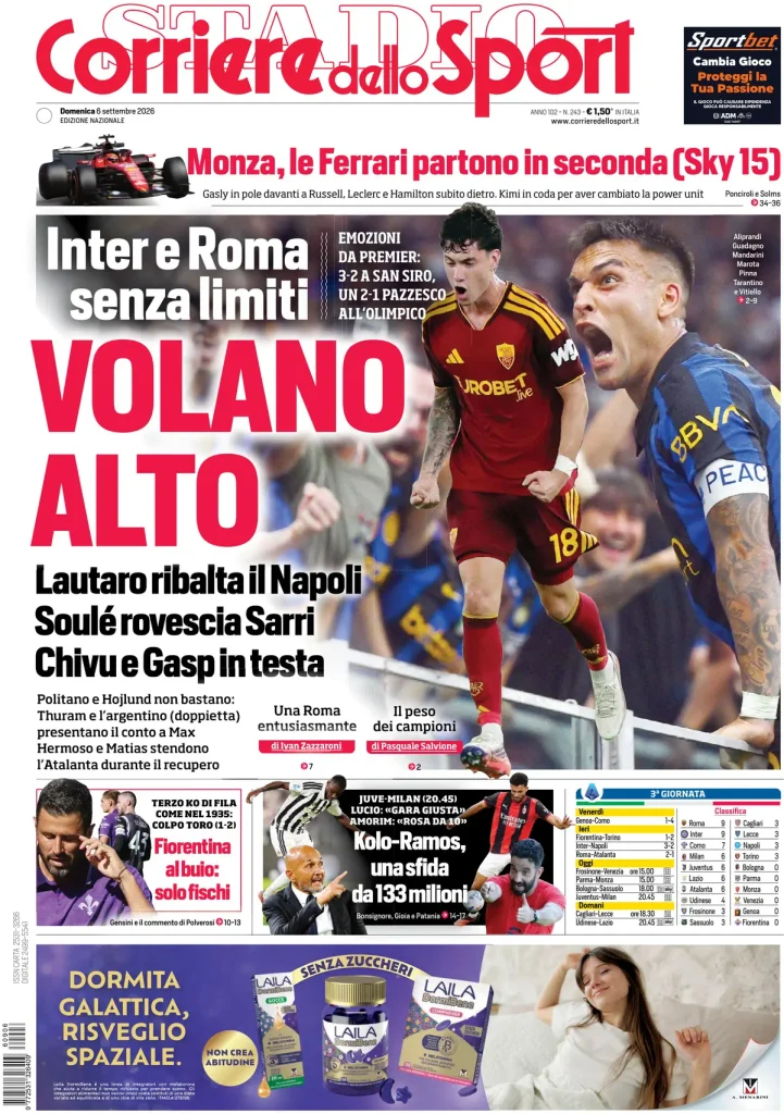 Rassegna stampa Lazio: prime pagine quotidiani sportivi - 6 settembre 2026 23 corriere dello sport 020307vhjeg9g