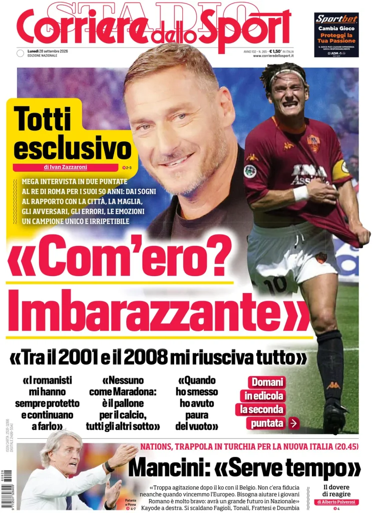 Rassegna stampa Lazio: prime pagine quotidiani sportivi - 28 settembre 2026 3 corriere dello sport 020313g63atdc