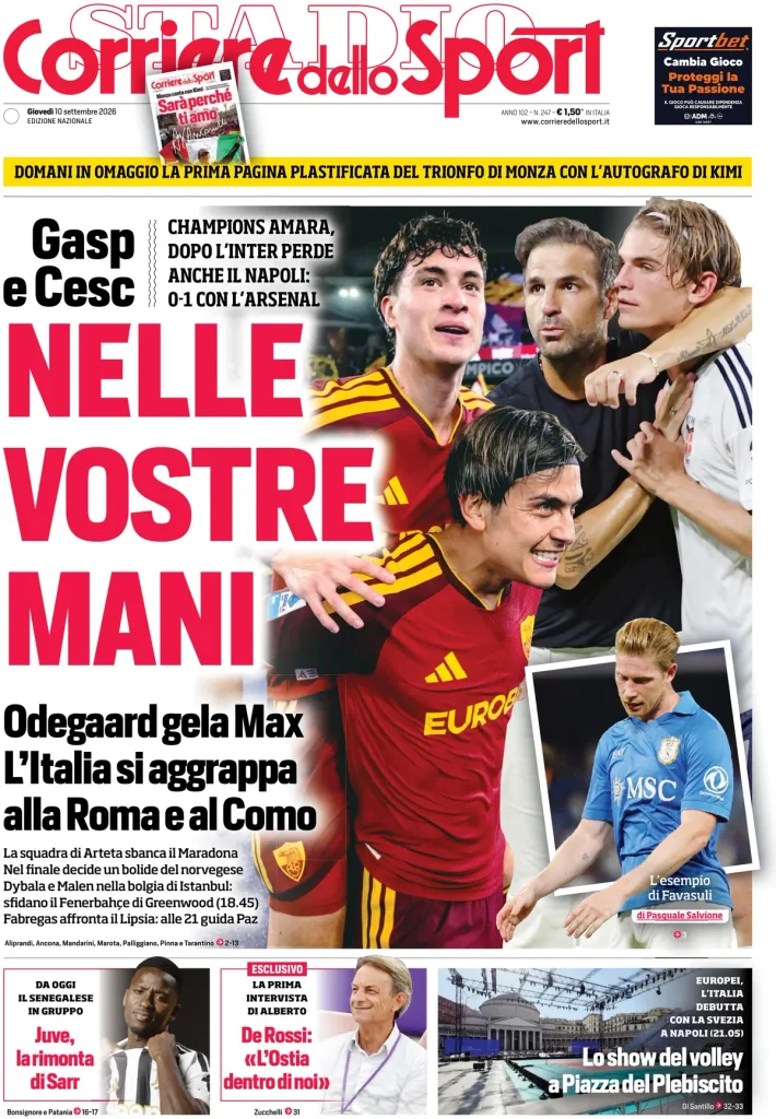 Rassegna stampa Lazio: prime pagine quotidiani sportivi - 10 settembre 2026 23 corriere dello sport 020807vtye9r7