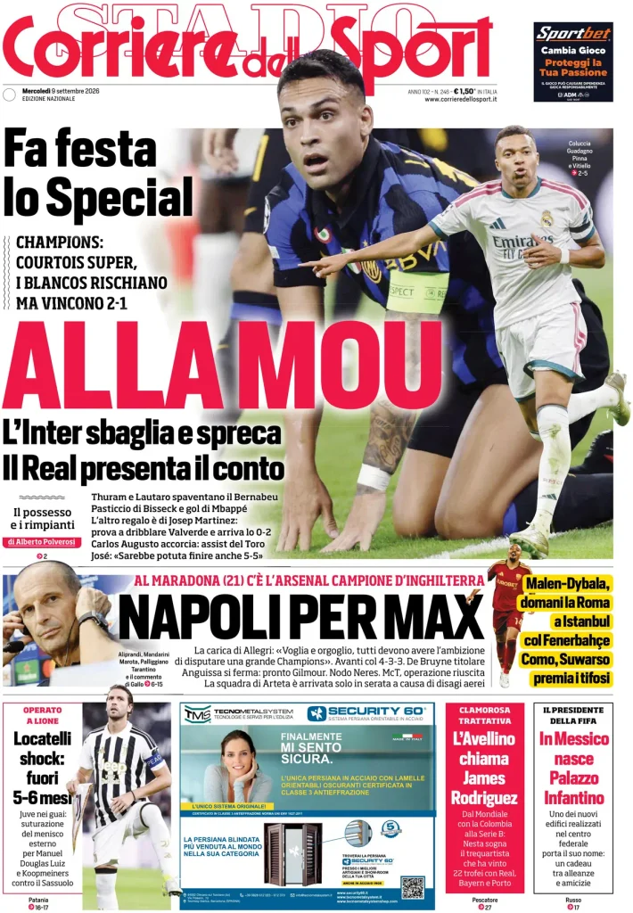 Le prime pagine dei principali quotidiani sportivi – 9 settembre 23 corriere dello sport 0208191nq2l0r