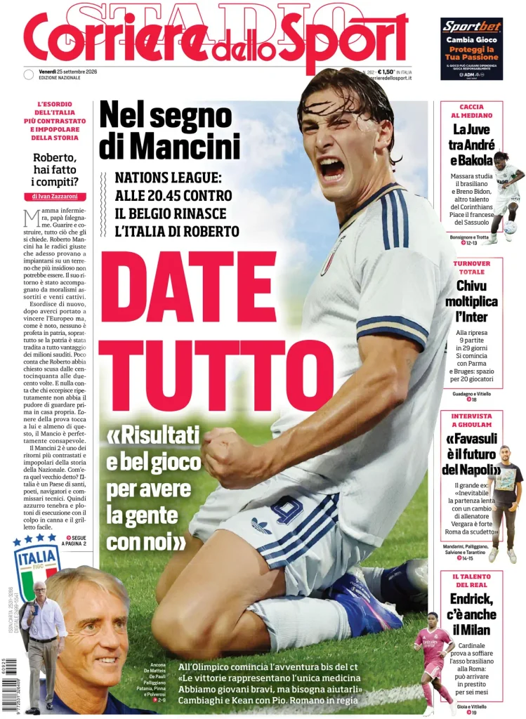Rassegna stampa Lazio: prime pagine quotidiani sportivi - 25 settembre 2026 3 corriere dello sport 021306cc78645