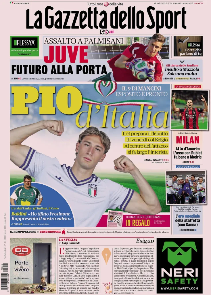 Le prime pagine dei principali quotidiani sportivi – 23 settembre 2 gazza