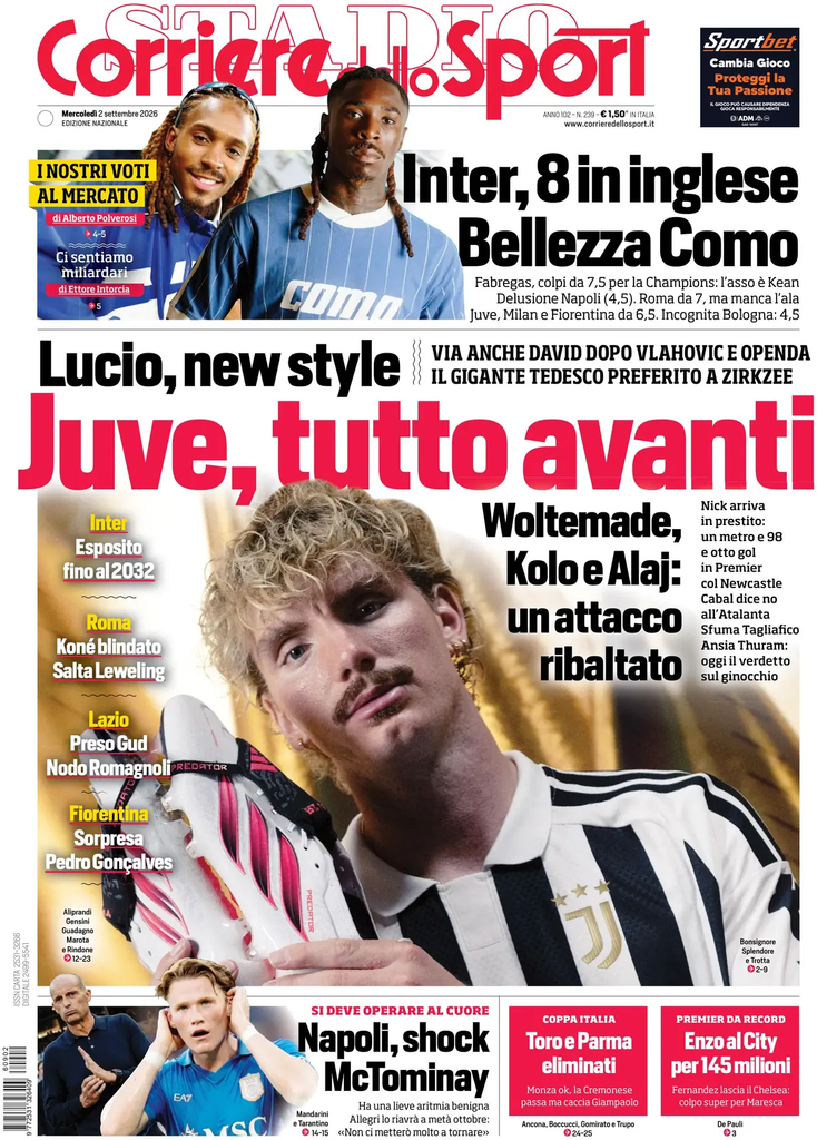 Le prime pagine dei principali quotidiani sportivi – 2 settembre 23 image 1