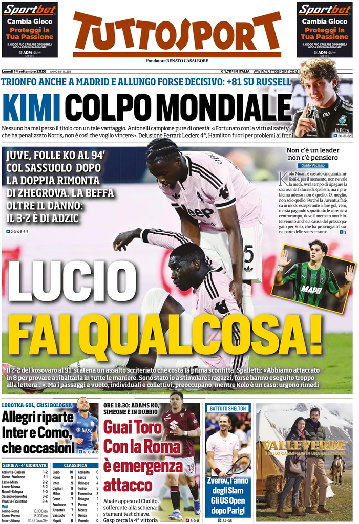 Le prime pagine dei principali quotidiani sportivi – 14 settembre 24 image 13