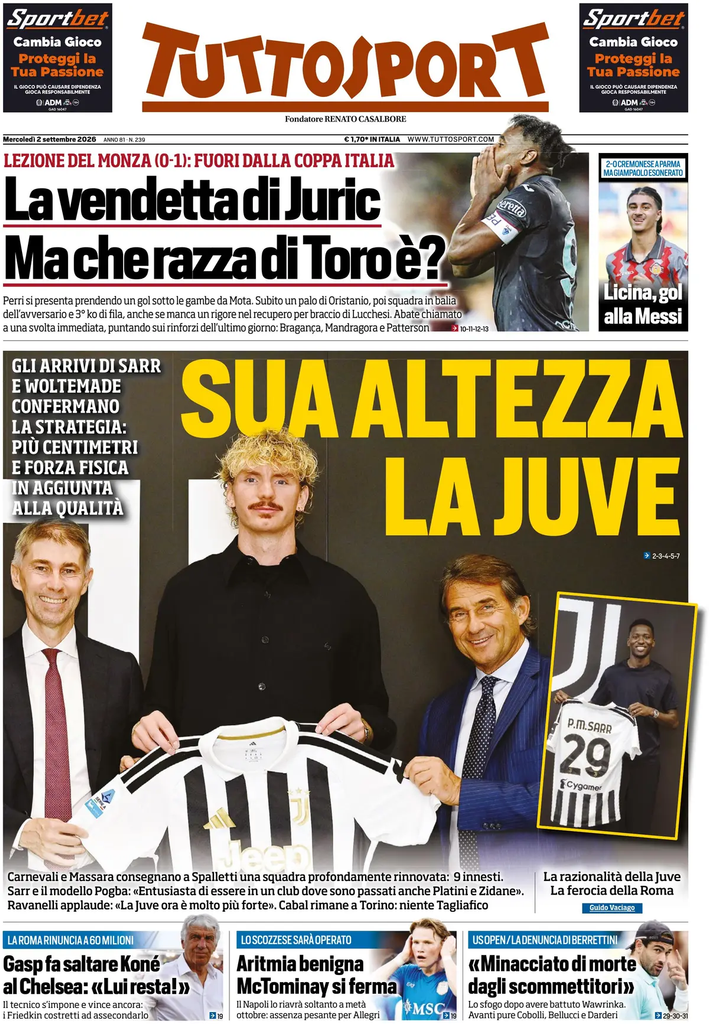 Le prime pagine dei principali quotidiani sportivi – 2 settembre 24 image 2