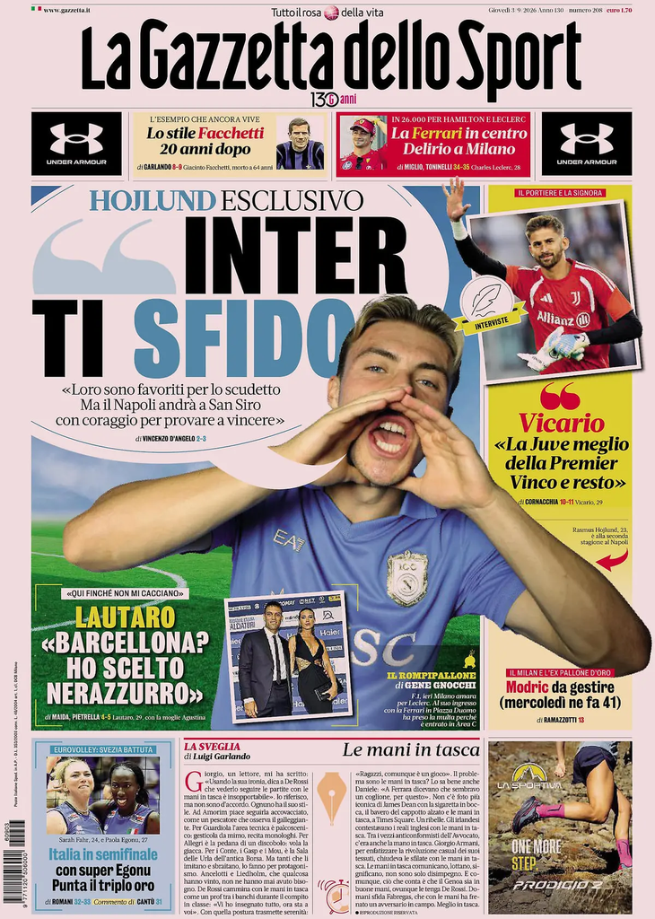 Le prime pagine dei principali quotidiani sportivi – 3 settembre 22 image 3