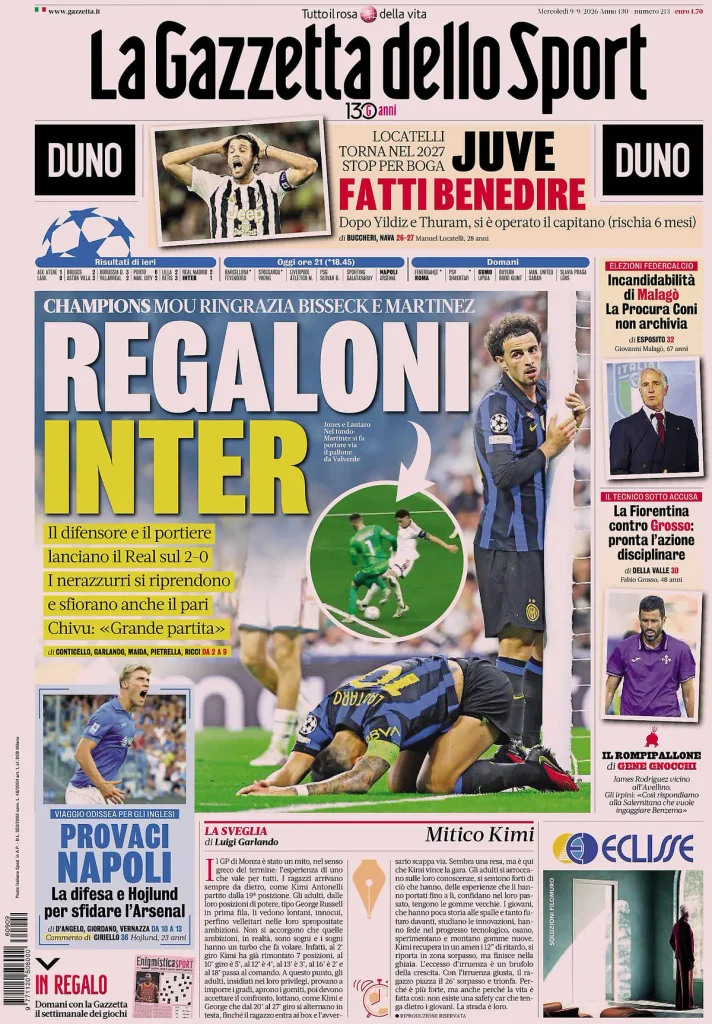 Le prime pagine dei principali quotidiani sportivi – 9 settembre 22 la gazzetta dello sport 0315173qw1un3