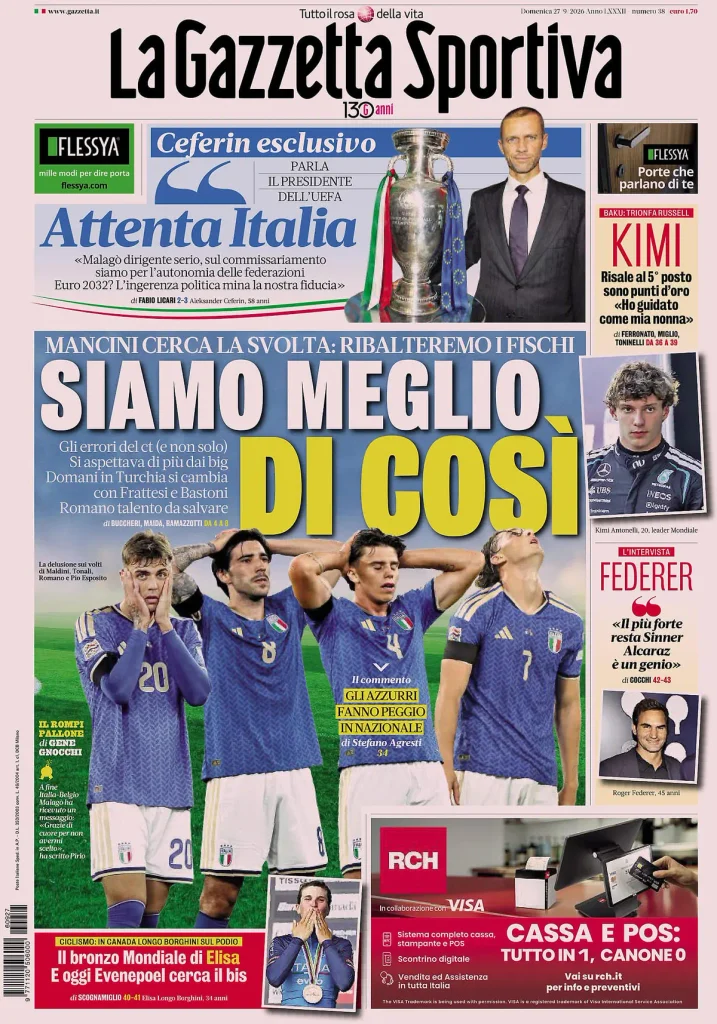 Rassegna stampa Lazio: prime pagine quotidiani sportivi - 27 settembre 2026 4 la gazzetta dello sport 031709p308lrz