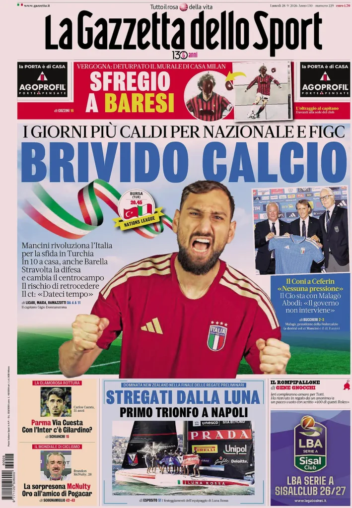 Rassegna stampa Lazio: prime pagine quotidiani sportivi - 28 settembre 2026 4 la gazzetta dello sport 03180729a7570