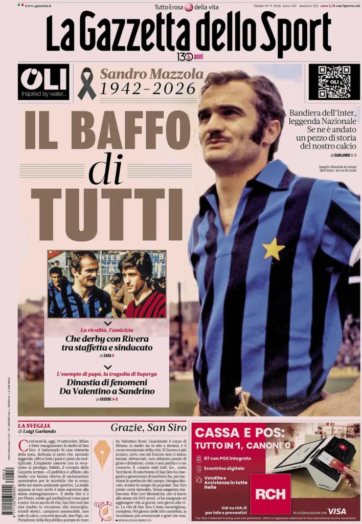 Rassegna stampa Lazio: prime pagine quotidiani sportivi - 19 settembre 2026 4 la gazzetta dello sport 031926t9078bj