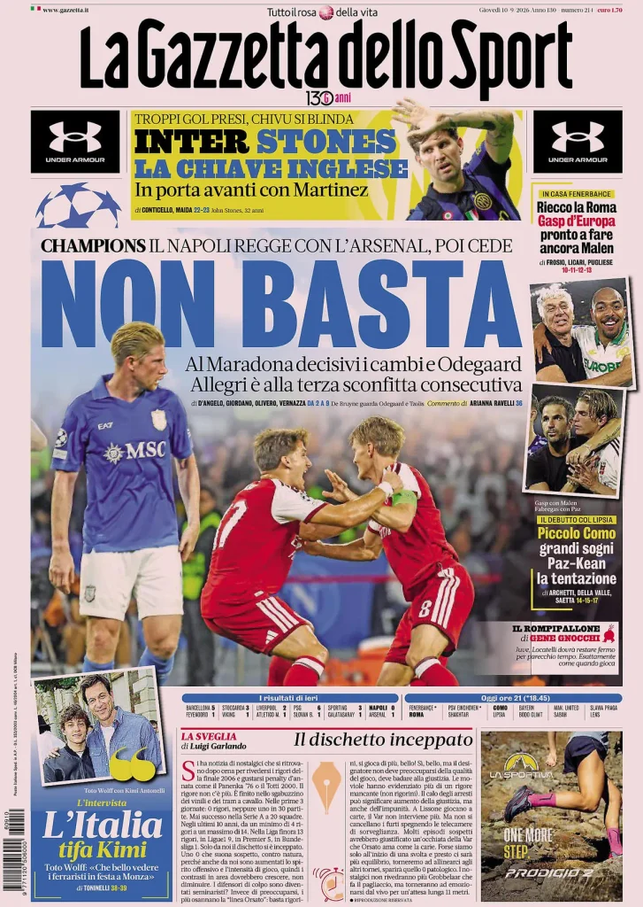 Rassegna stampa Lazio: prime pagine quotidiani sportivi - 10 settembre 2026 24 la gazzetta dello sport 032302jvs8148