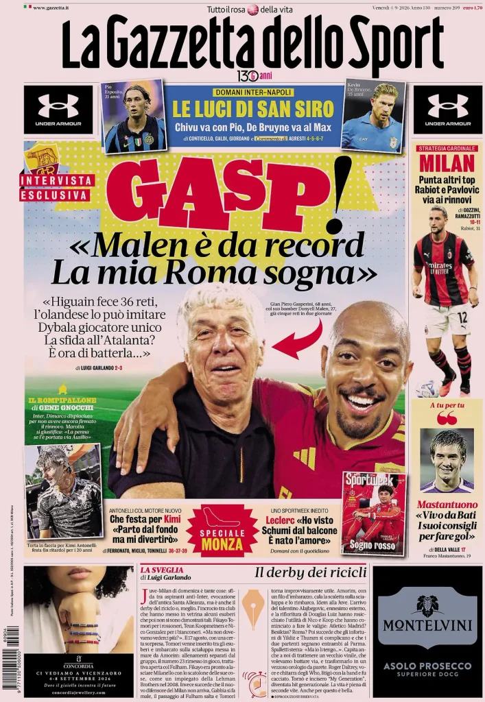 Le prime pagine dei principali quotidiani sportivi – 4 settembre 24 la gazzetta dello sport 032303yzz9rkf 1