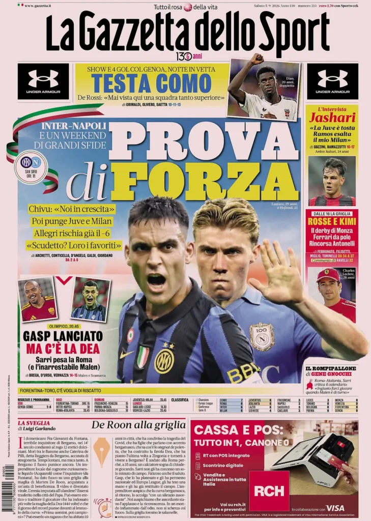Le prime pagine dei principali quotidiani sportivi – 5 settembre 24 la gazzetta dello sport 0338026a43mjh