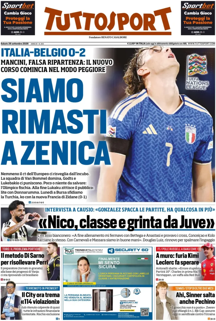 Le prime pagine dei principali quotidiani sportivi – 26 settembre 2 tuttosport 0203070416esb